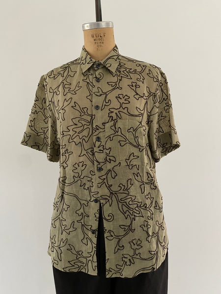 Army Green Linen Short Sleeve Shirt